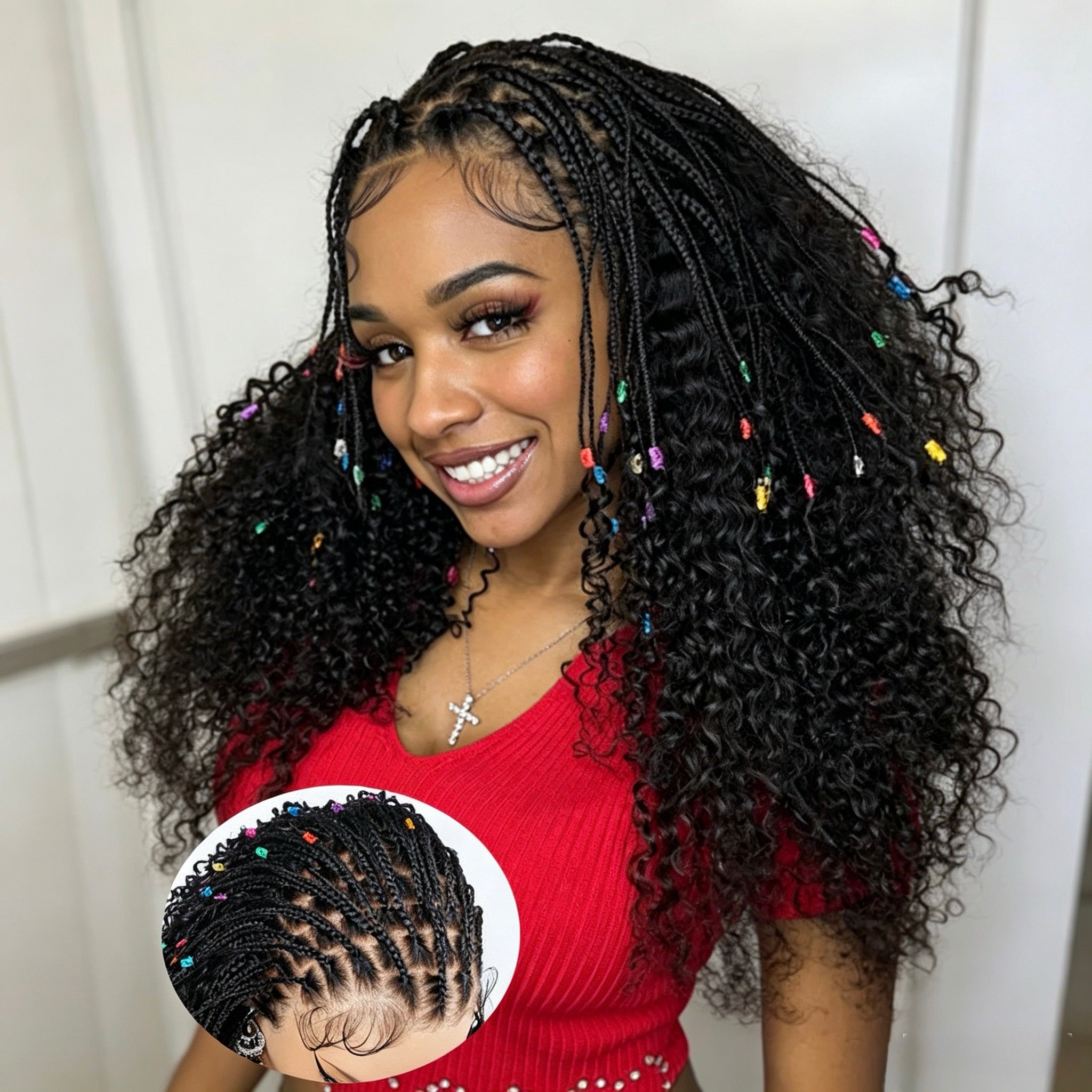 Pre-Braiding Kinky Curly Knotless Box Braided Wig 13x6 HD Lace Wig 100% Human Hair Wig Body Wave Human Hair Wig