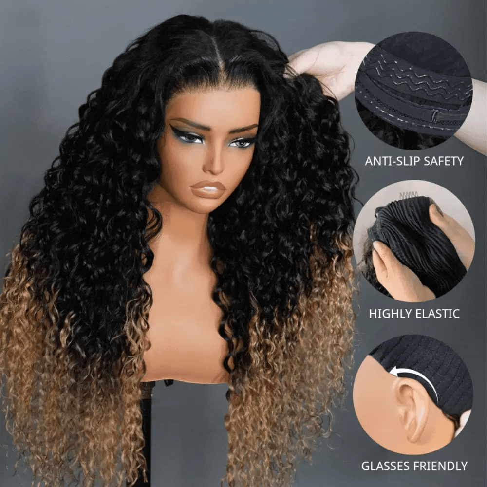 Atikual Ombre Honey Blonde Water Wave Wigs Pre Everything Transparent Lace Front Wig 100% Human Hair For Women