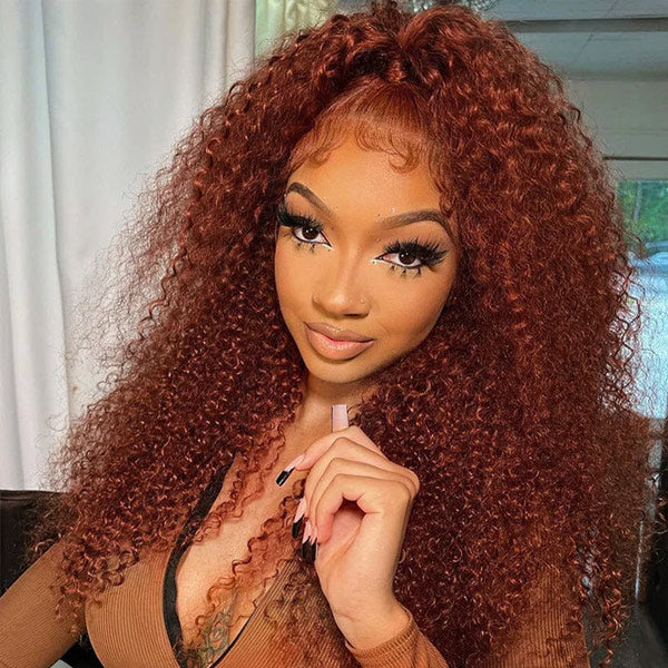 Atikual SDD Curly Wigs Reddish Brown Lace Frontal Virgin Hair Human Wig Pre Plucked Kinky Curly Wigs For Women