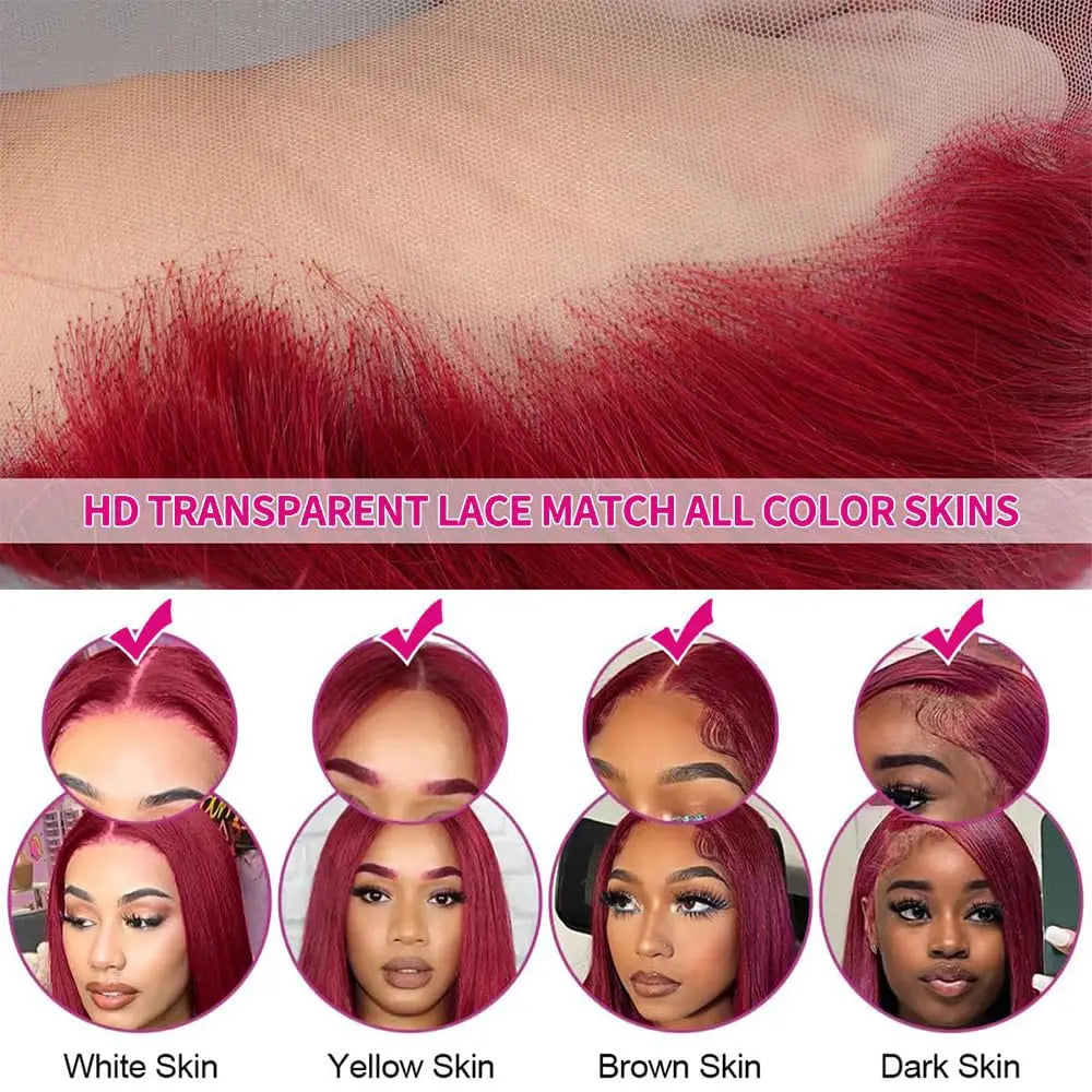 Atikual 99J Burgundy Color Wig Bone Straight Red Color 13*4 13*6 Lace Front Human Hair Wigs for Women