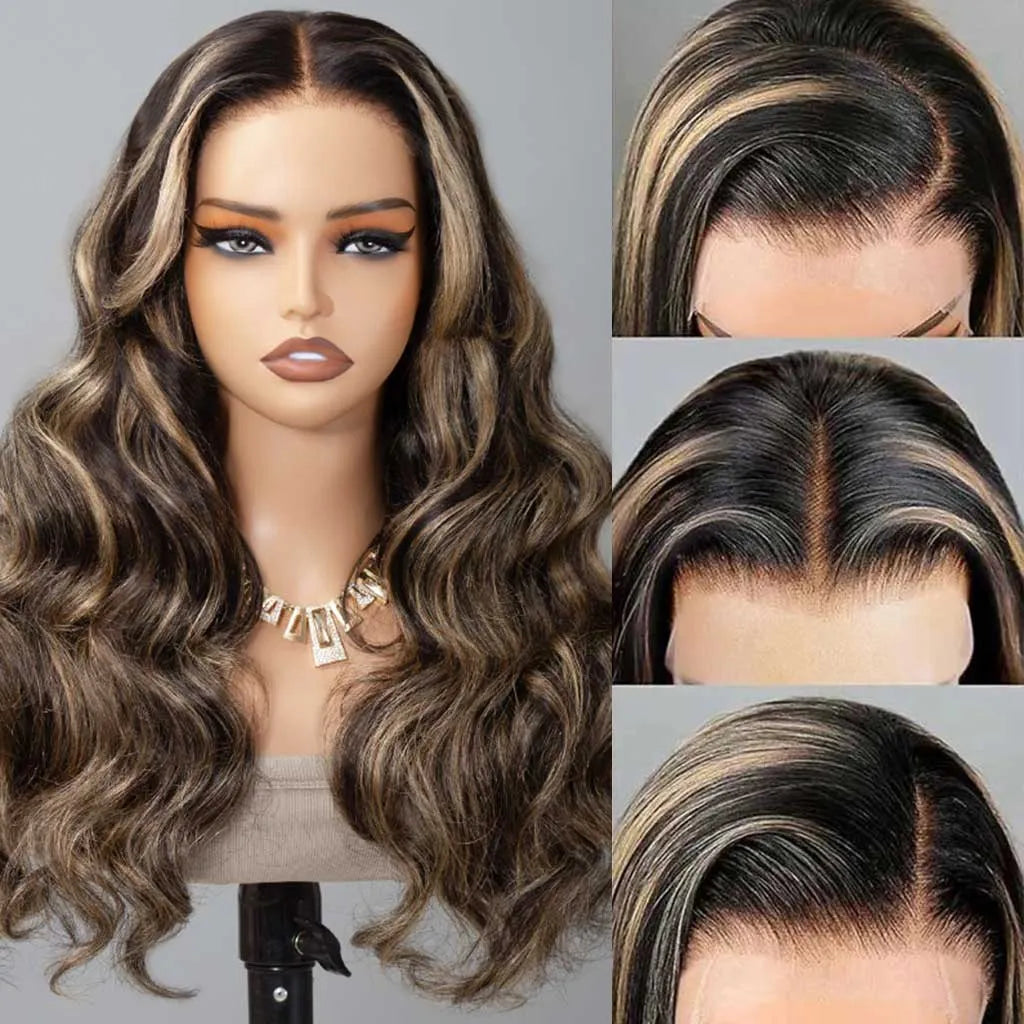 Atikual Balayage Honey Blonde Highlight 7x5 13x4 Lace Glueless Wig Body Wave HD Lace Wig Human Hair