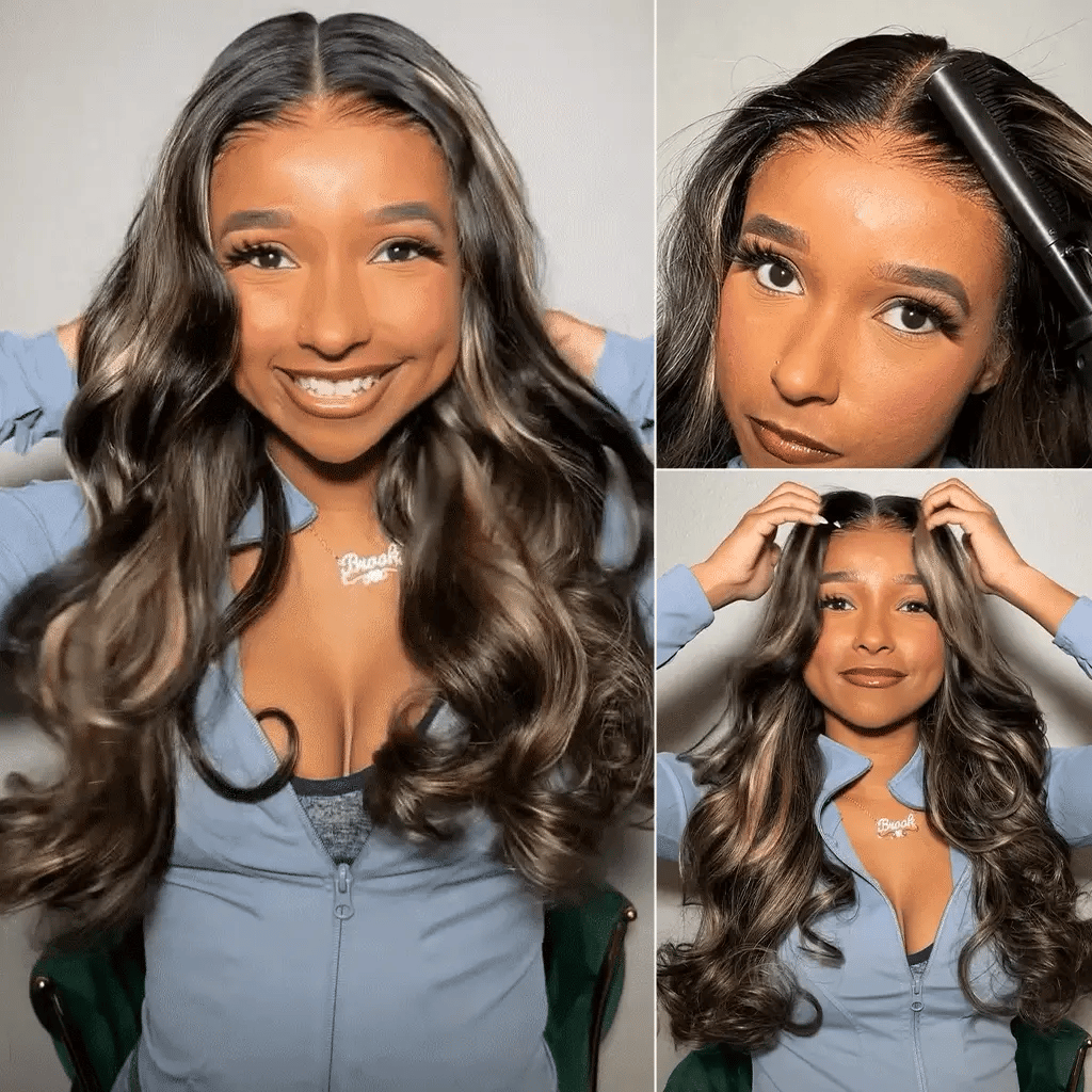 Atikual Balayage Honey Blonde Highlight 7x5 13x4 Lace Glueless Wig Body Wave HD Lace Wig Human Hair