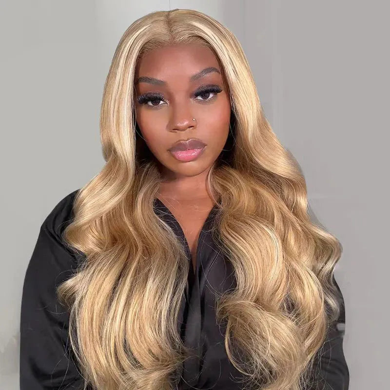 Atikual Blonde Highlight Lace Front Wig 16/613 Human Hair 13*6 Body Wave Straight Wigs 180% Density Human Hair