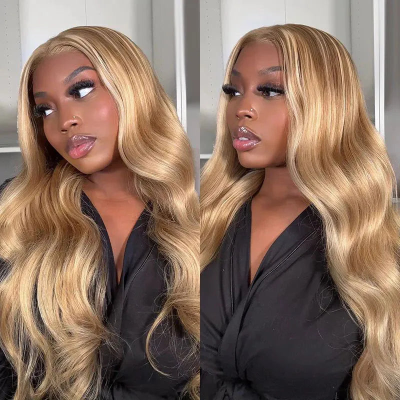 Atikual Blonde Highlight Lace Front Wig 16/613 Human Hair 13*6 Body Wave Straight Wigs 180% Density Human Hair