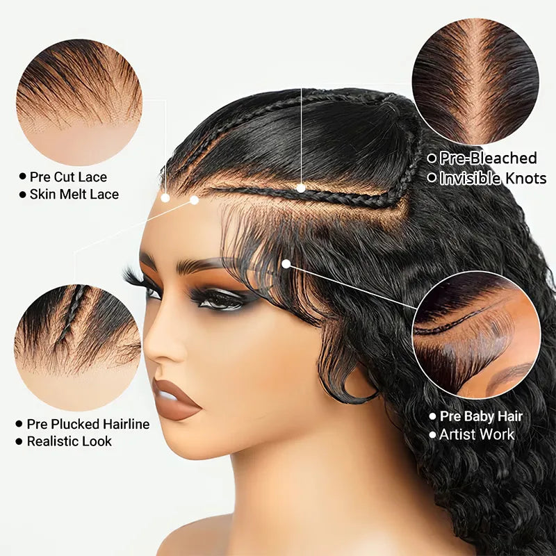 Atikual Glueless Pre-Braided 9×6 Pre Cut Lace Wig Deep Wave Flexi-Fit Wig Pre-Everything