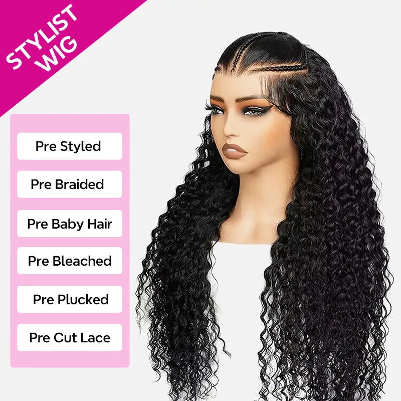 Atikual Glueless Pre-Braided 9×6 Pre Cut Lace Wig Deep Wave Flexi-Fit Wig Pre-Everything