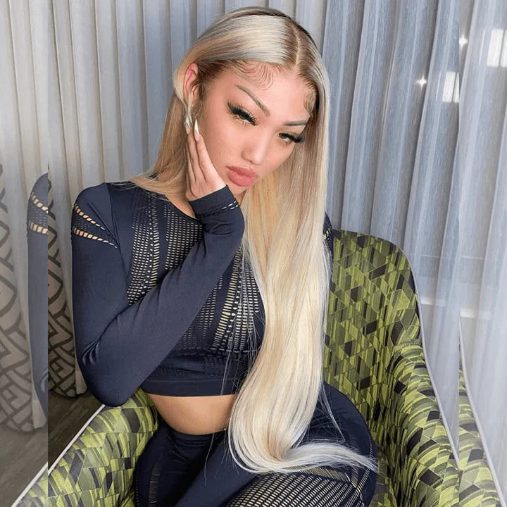 Atikual Professional Pre-Toned 4/613 Ombre Blonde Lace Wig Dark Root 13*4 13*6 Lace Frontal Wigs 100% Human Hair for Black Women Natural Hairline