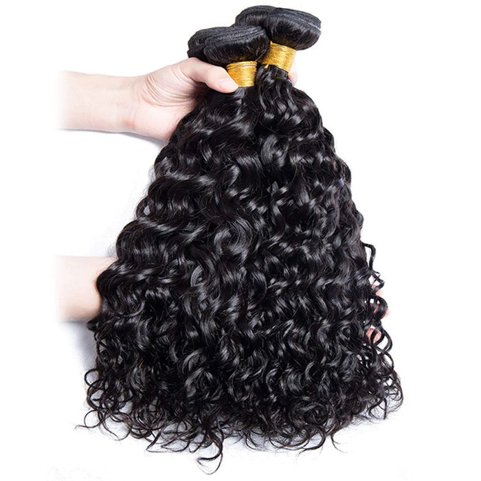 Atikual Water Wave Hair 3 Bundles with 13x4 Lace Frontal 100% Virgin Human Hair No Shedding No Tangle