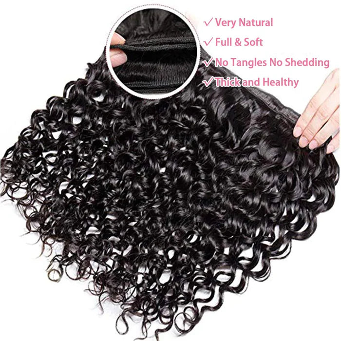 Atikual Water Wave Hair 3 Bundles with 13x4 Lace Frontal 100% Virgin Human Hair No Shedding No Tangle