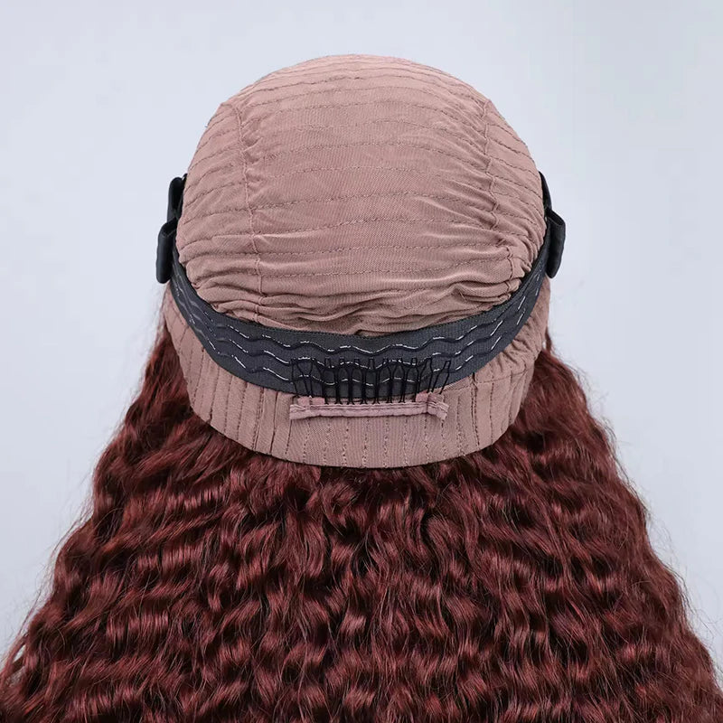 Atikual 7x5 Pre-Cut Lace Glueless Wig Human Hair Reddish Brown Water Wave Preplucked Hairline Ready-to-Wear Wigs