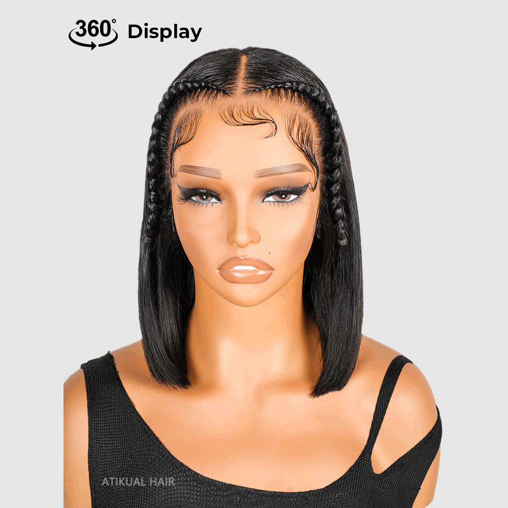 Atikual High Quality  Straight 13*4 Lace Frontal Wig For Women Braided Bob Wig With Baby Hair Human Hair Braiding Wigs