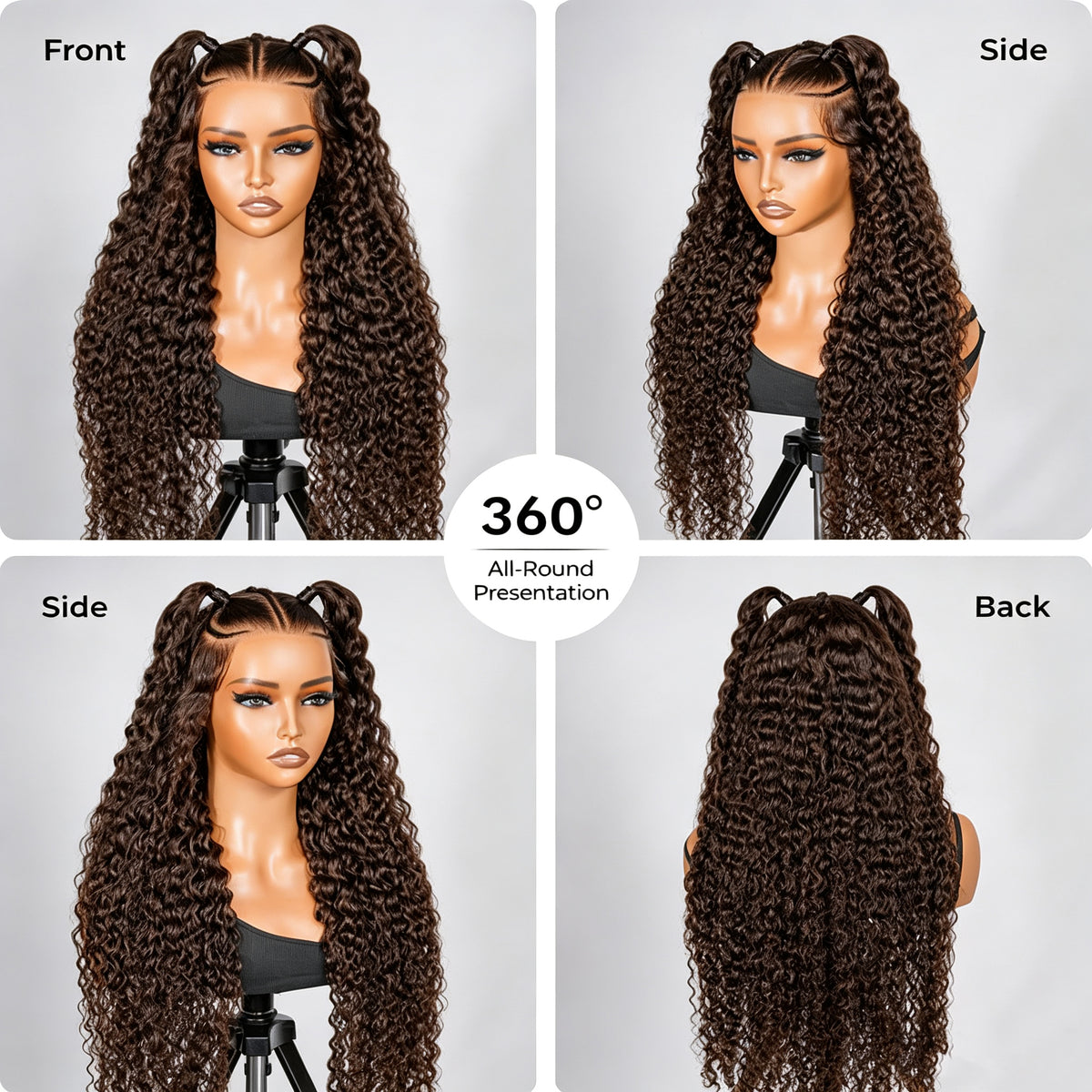 Atikual Glueless #4 Color Deep Wave Stylist Pre-Braided 13x6 Front Wig
