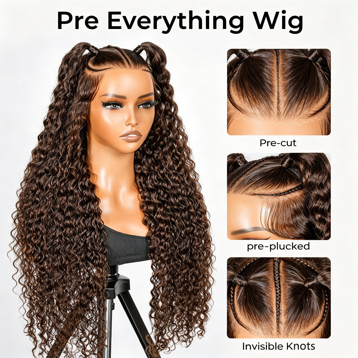 Atikual Glueless #4 Color Deep Wave Stylist Pre-Braided 13x6 Front Wig