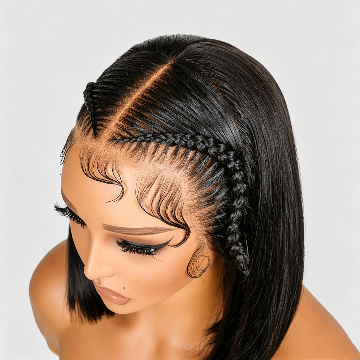 Atikual High Quality  Straight 13*4 Lace Frontal Wig For Women Braided Bob Wig With Baby Hair Human Hair Braiding Wigs