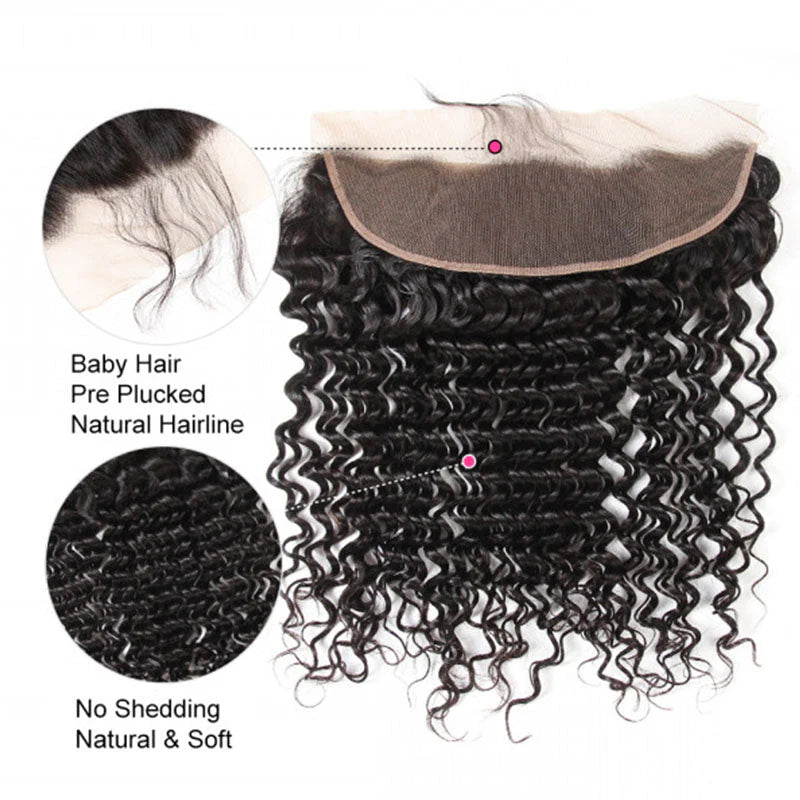 Atikual HD Transparent Lace Frontal Deep Wave 13x4 Ear to Ear Lace Frontal Human Hair 12A Quality