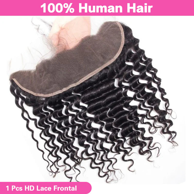 Atikual HD Transparent Lace Frontal Deep Wave 13x4 Ear to Ear Lace Frontal Human Hair 12A Quality