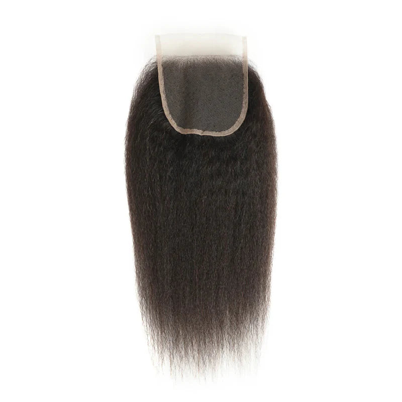 Atikual 4x4 HD Transparent Lace Closure Kinky Straight Human Hair Closure Natural Black Hair Top Swiss Lace