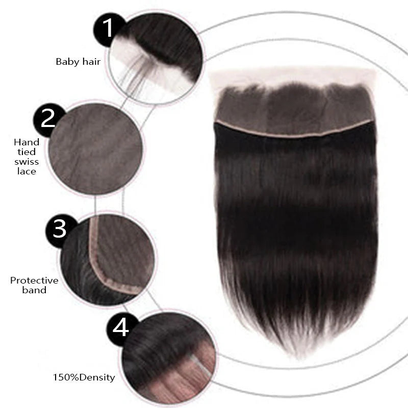 Atikual HD Transparent Lace Frontal Straight 13x4 Ear to Ear Lace Frontal Human Hair 12A Quality