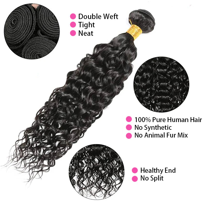 Atikual Water Wave 1 Bundle Hair Weft Natural Black Color Human Hair