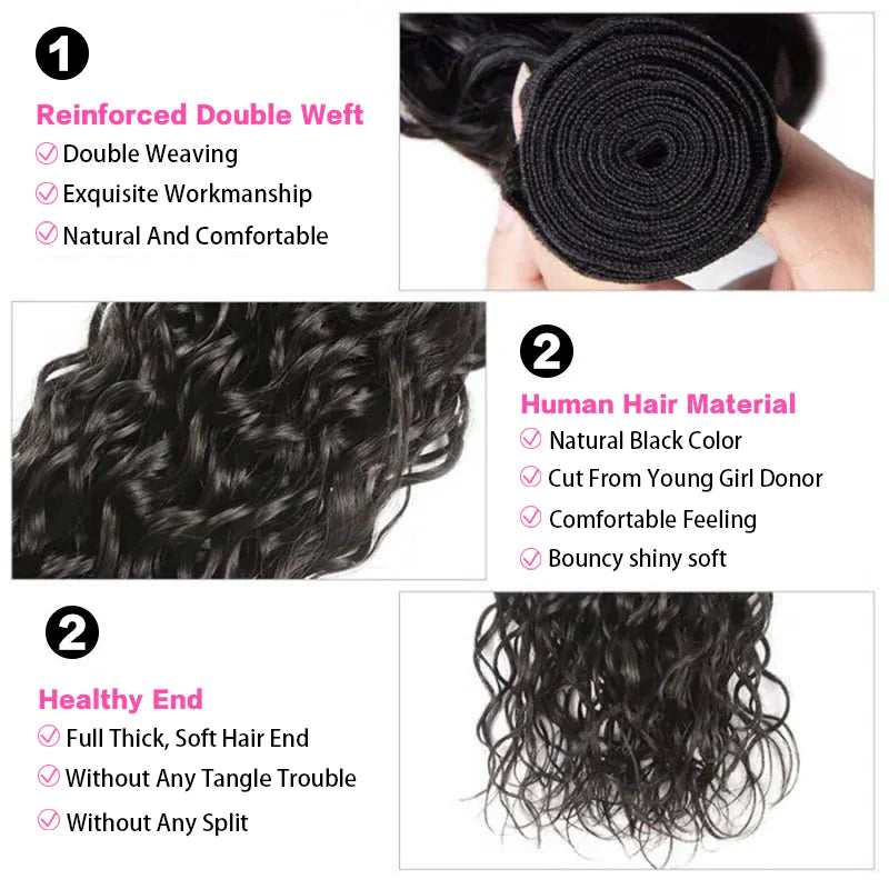 Atikual Water Wave 1 Bundle Hair Weft Natural Black Color Human Hair