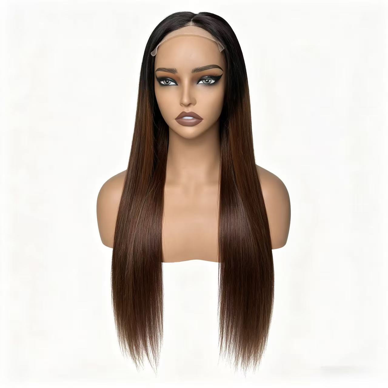 Atikual Glueless Straight Transparent Top Lace Wig T1b/4 Human Hair Wigs