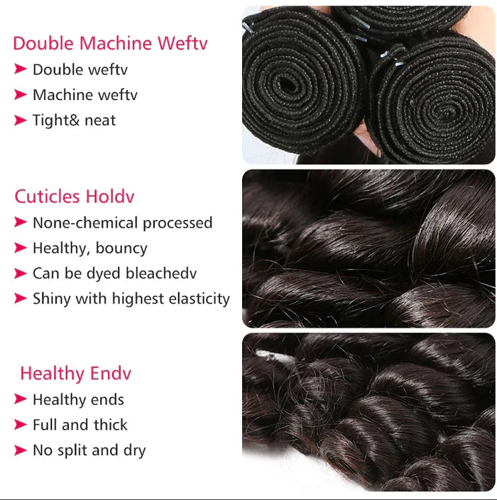 Atikual Brazilian Hair Loose Wave 3 Bundles Brazilian Virgin Hair Loose Curly Human Hair Weave Bundles