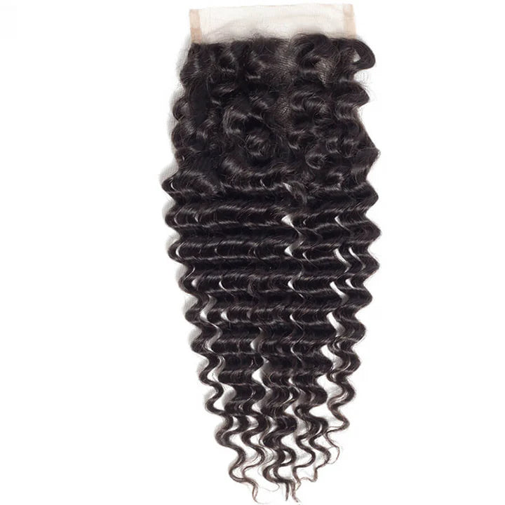 Atikual 4x4 HD Transparent Lace Closure Deep Wave Human Hair Closure Natural Black Hair Top Swiss Lace