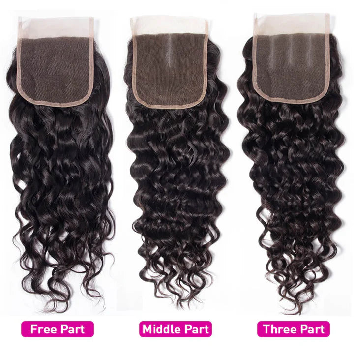 Atikual 4x4 HD Transparent Lace Closure Water Wave Human Hair Closure Natural Black Hair Top Swiss Lace