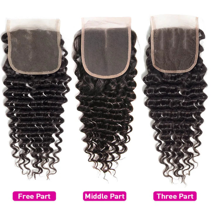 Atikual 4x4 HD Transparent Lace Closure Deep Wave Human Hair Closure Natural Black Hair Top Swiss Lace