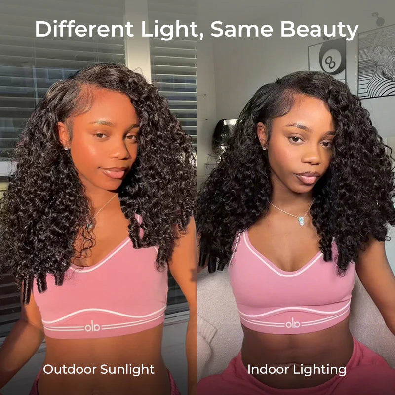 Atikual V Part Burmese Curly Invisi Strap New In Hand Tied 250% Density Wig Human Hair No Leave Out Glueless Wig With Elastic Drawstrings Beginner Friendly