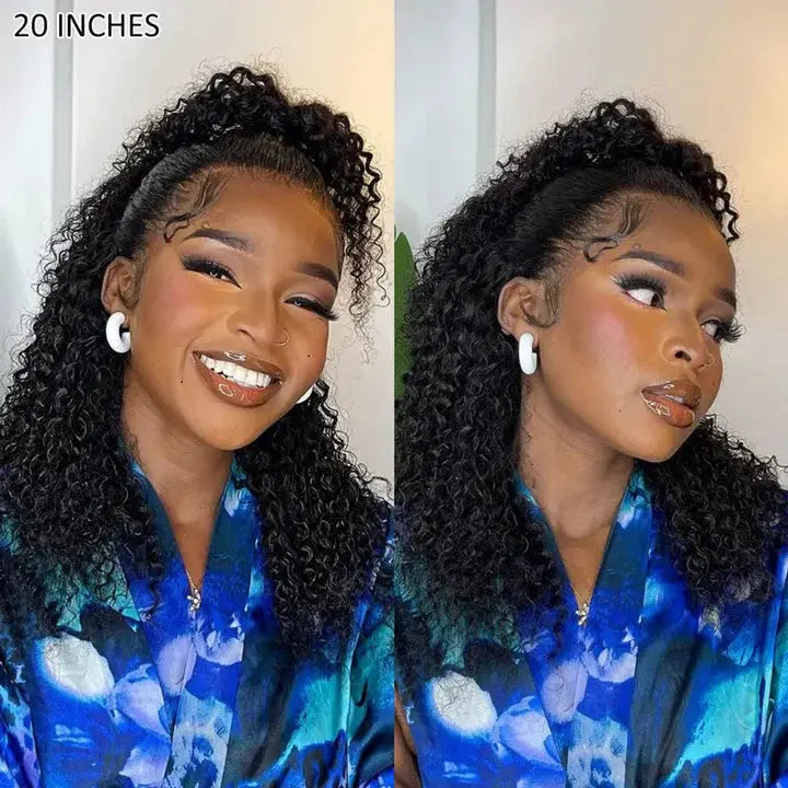 Atikual 360 Lace Kinky Curly Invisi Drawstring Wear Go Wig Pre-Bleached Pre-Cut Lace Glueless Wig Human Hair
