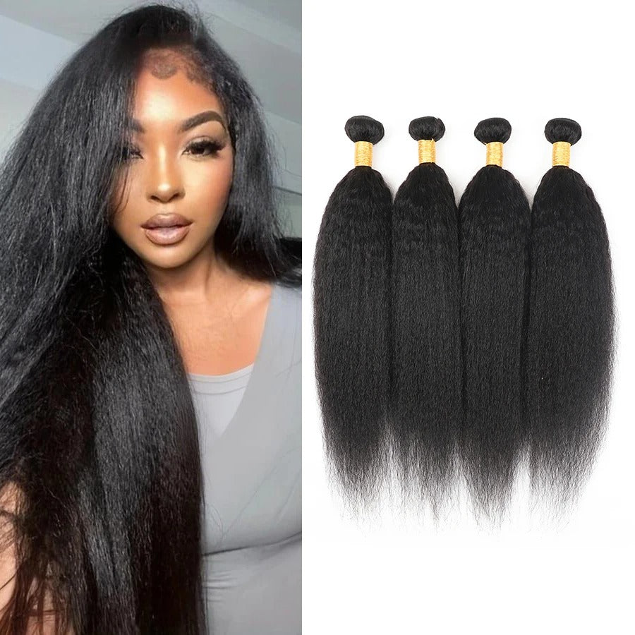 Atikual Hair Brazilian Kinky Straight Hair 4 Bundles Deal 100% Human Virgin Hair Unprocessed Hair Extensions Natural Black
