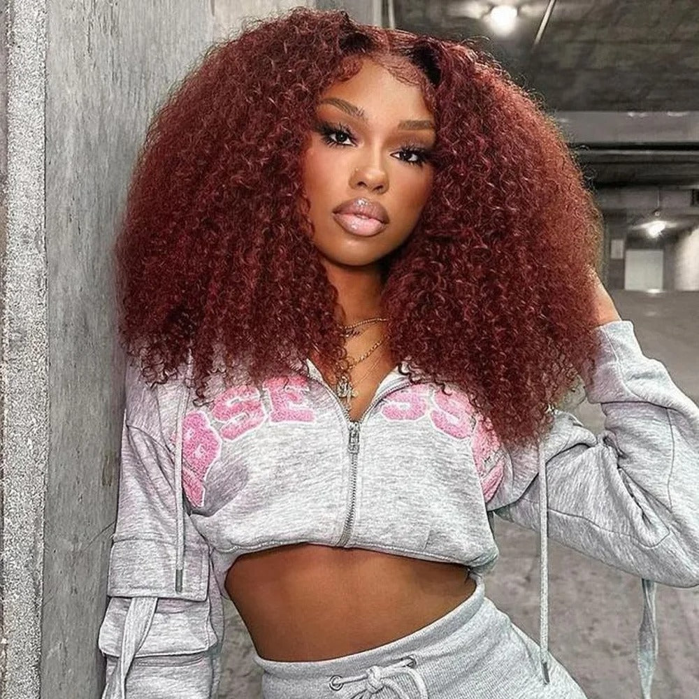 Atikual SDD Curly Wigs Reddish Brown Lace Frontal Virgin Hair Human Wig Pre Plucked Kinky Curly Wigs For Women