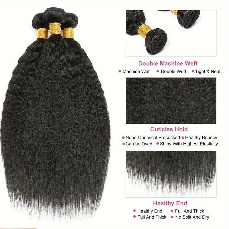 Atikual Hair Brazilian Kinky Straight Hair 4 Bundles Deal 100% Human Virgin Hair Unprocessed Hair Extensions Natural Black