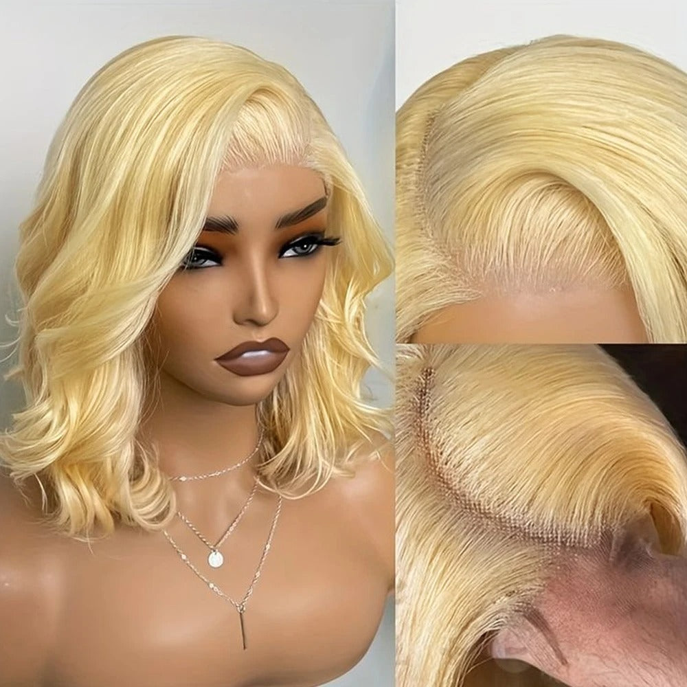 Atikual 613 Blonde Bob Lace Hair Short Body Wave Side Part Lace Front Wig