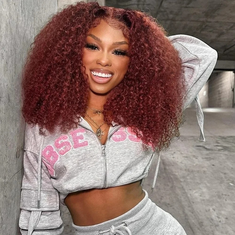 Atikual SDD Curly Wigs Reddish Brown Lace Frontal Virgin Hair Human Wig Pre Plucked Kinky Curly Wigs For Women