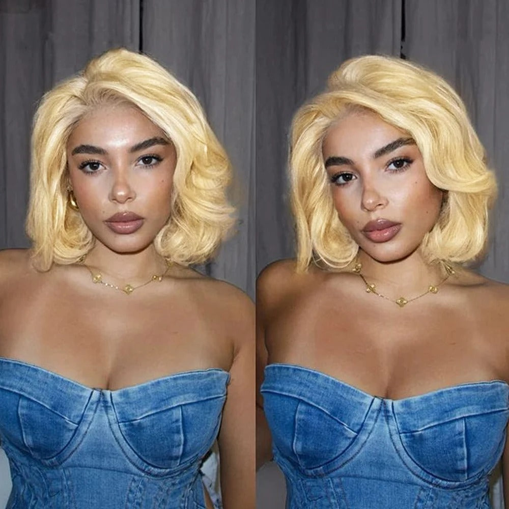 Atikual 613 Blonde Bob Lace Hair Short Body Wave Side Part Lace Front Wig