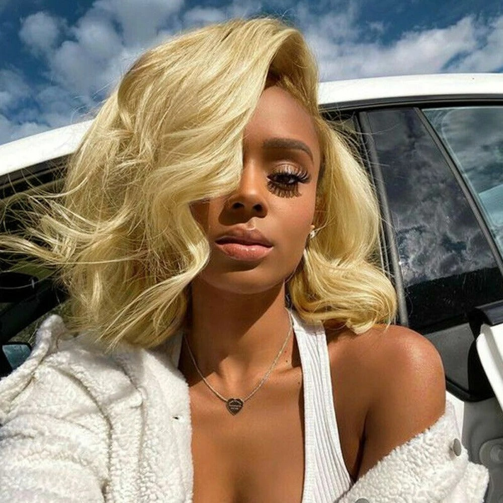Atikual 613 Blonde Bob Lace Hair Short Body Wave Side Part Lace Front Wig