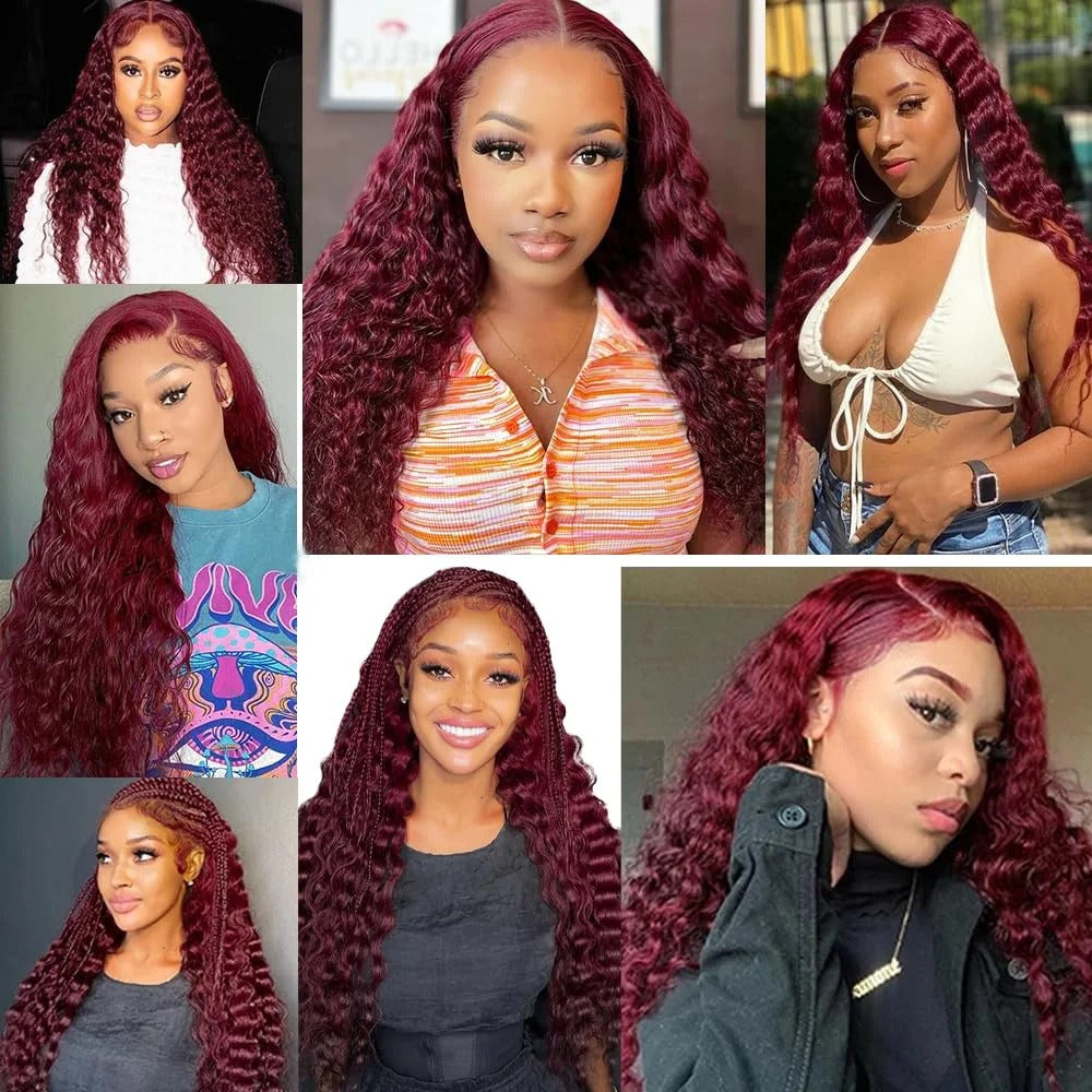 Atikual 99j Burgundy Deep Wave Bundles Colored Human Hair Bundle Weaves 4 Pcs Brazilian Remy Hair Extension Curly Hair