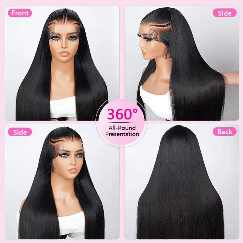 Atikual Pre-Braided Glueless Silky Straight Wig 9×6 Pre Everything Flexi-Fit Cap with Pre-Bleached Knots
