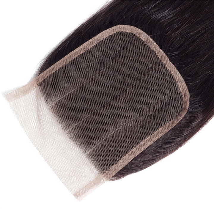 Atikual 4x4 HD Transparent Lace Closure Straight Human Hair Closure Natural Black Hair Top Swiss Lace