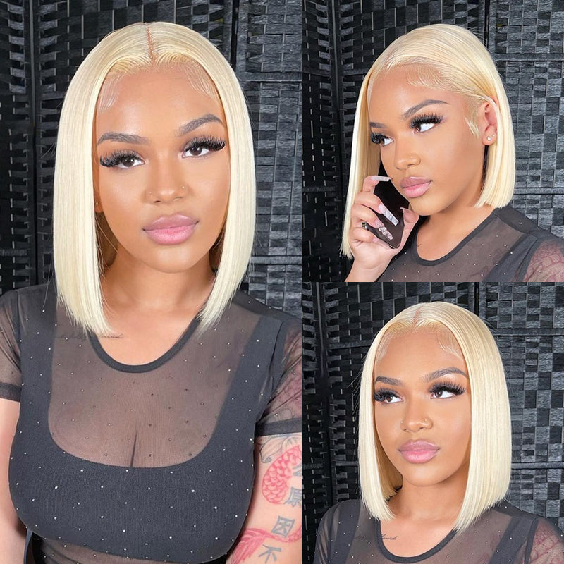 Atikual Blonde 613 Lace Front Wigs 13X6 Hd Lace Wig Blonde 613 Bob Cut Wig Blonde Straight Short Bob Good Human Hair Wigs